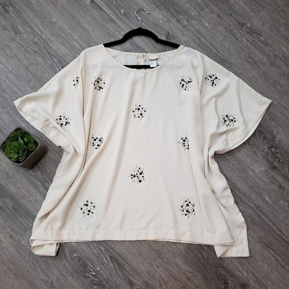 H&M Studded Shawl Top Sz M Beige Tan Nude - Picture 1 of 9